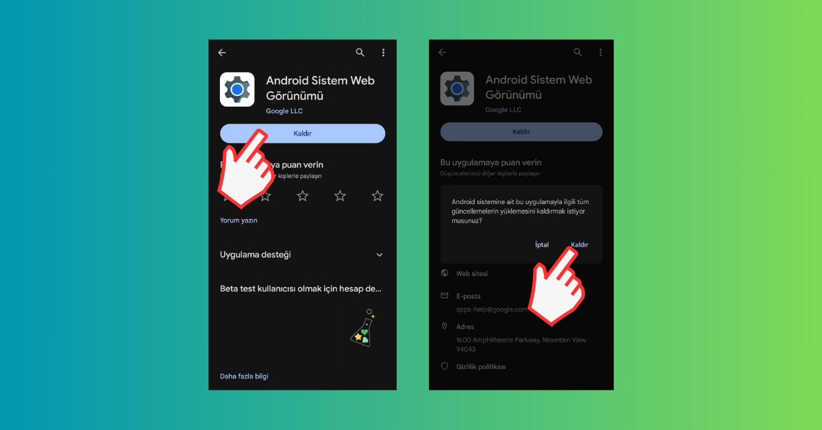 Android System Webview Görünmüyor