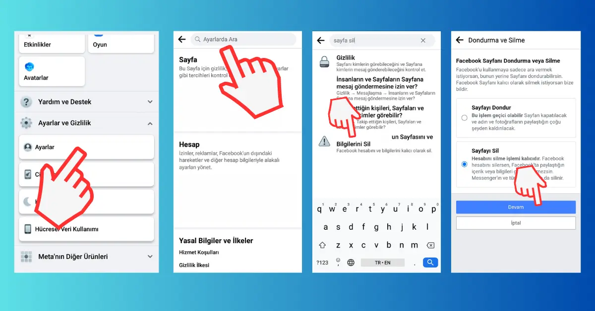 Facebook Sayfa Silme Telefondan