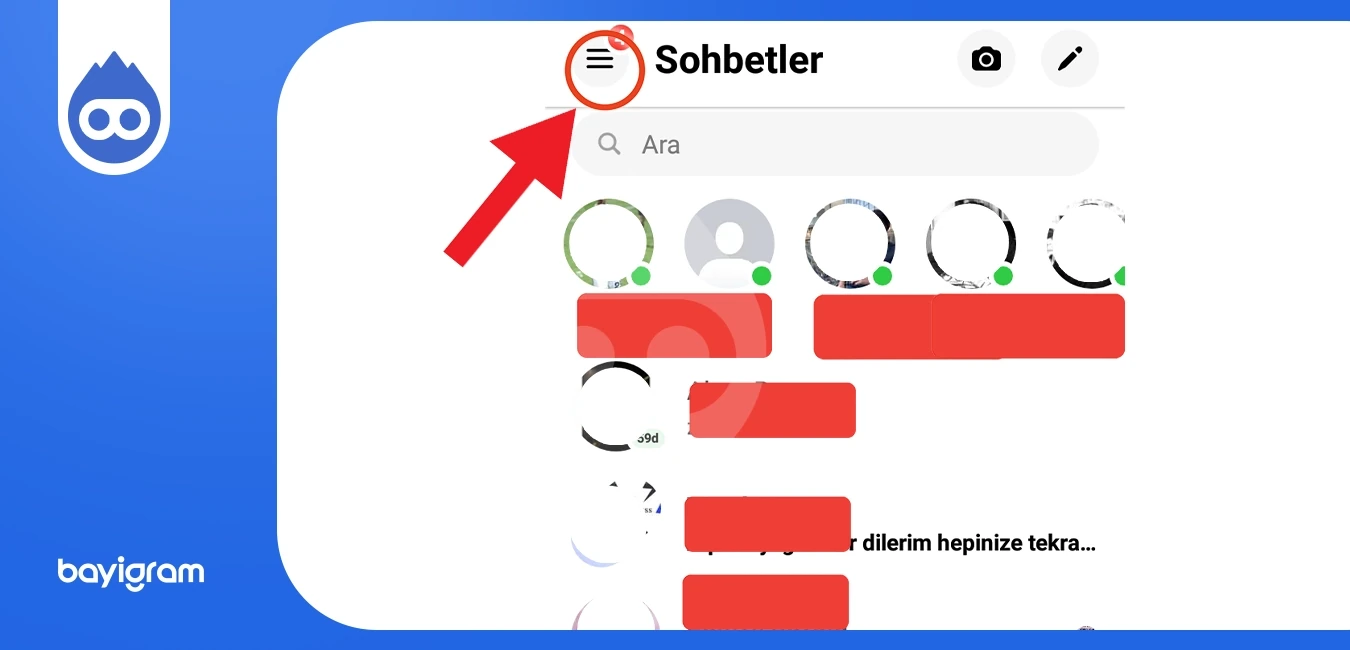 Messenger Arşivlenen Mesajlar üç çizgili