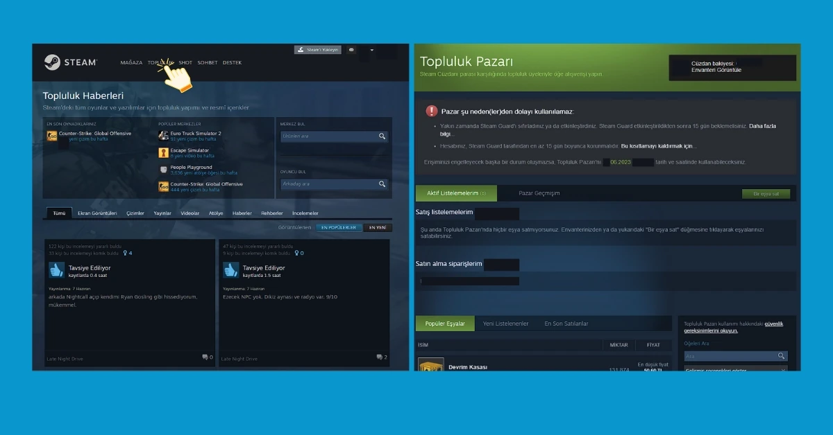 Steam Trade Banı Kaldırmak İçin Topluluk Pazarı Kontrolü