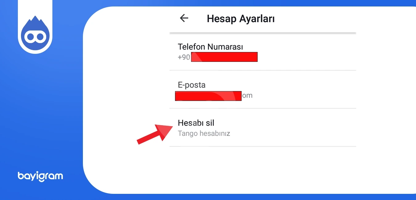Tango Hesabı Silme 5