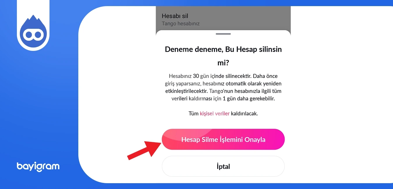 Tango Hesabı Silme 7