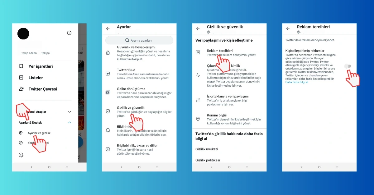 Twitterda Kişiselleştirilmiş Reklam Ayarı mobil