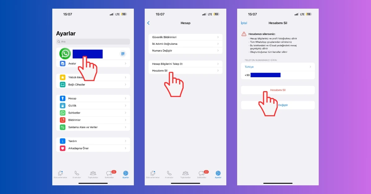 WhatsApp Hesap Silme iPhone