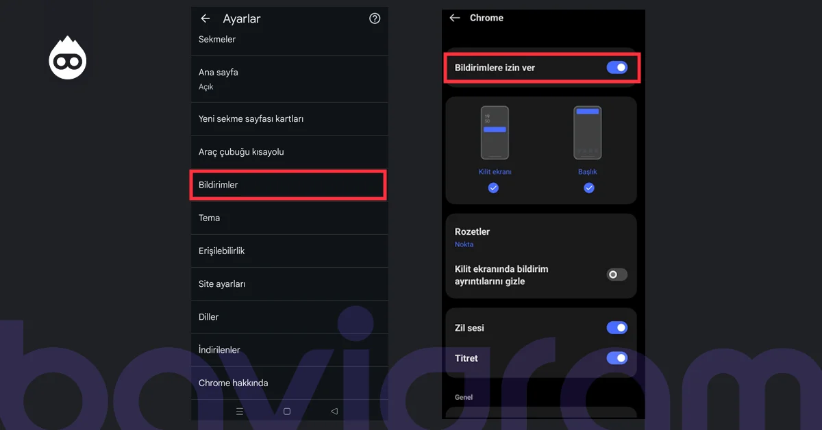 Android Chrome Bildirimlerini Kapatma