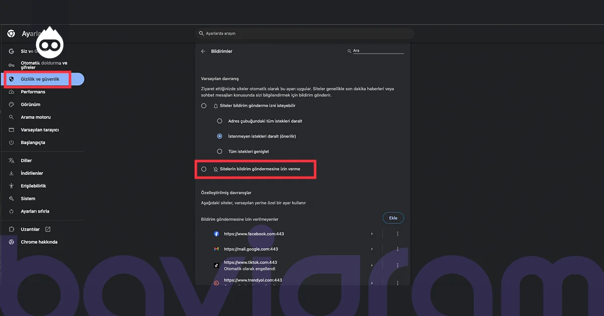 Bilgisayarda Google Chrome Bildirimleri Kapatma