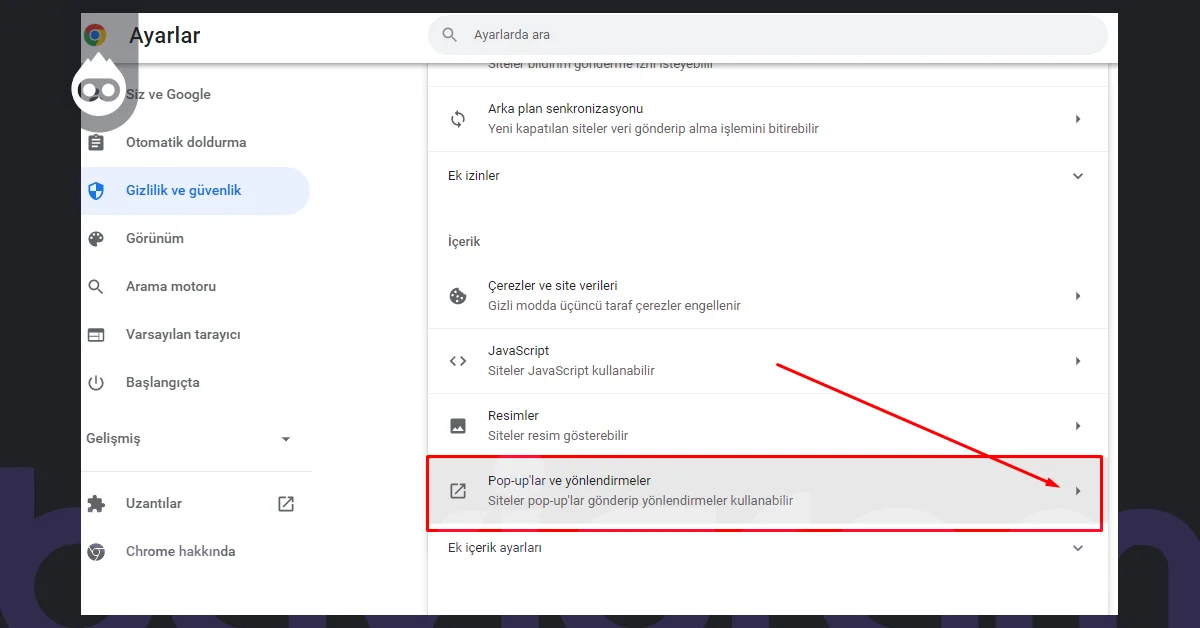 Google Chrome Pop-up Kapatma