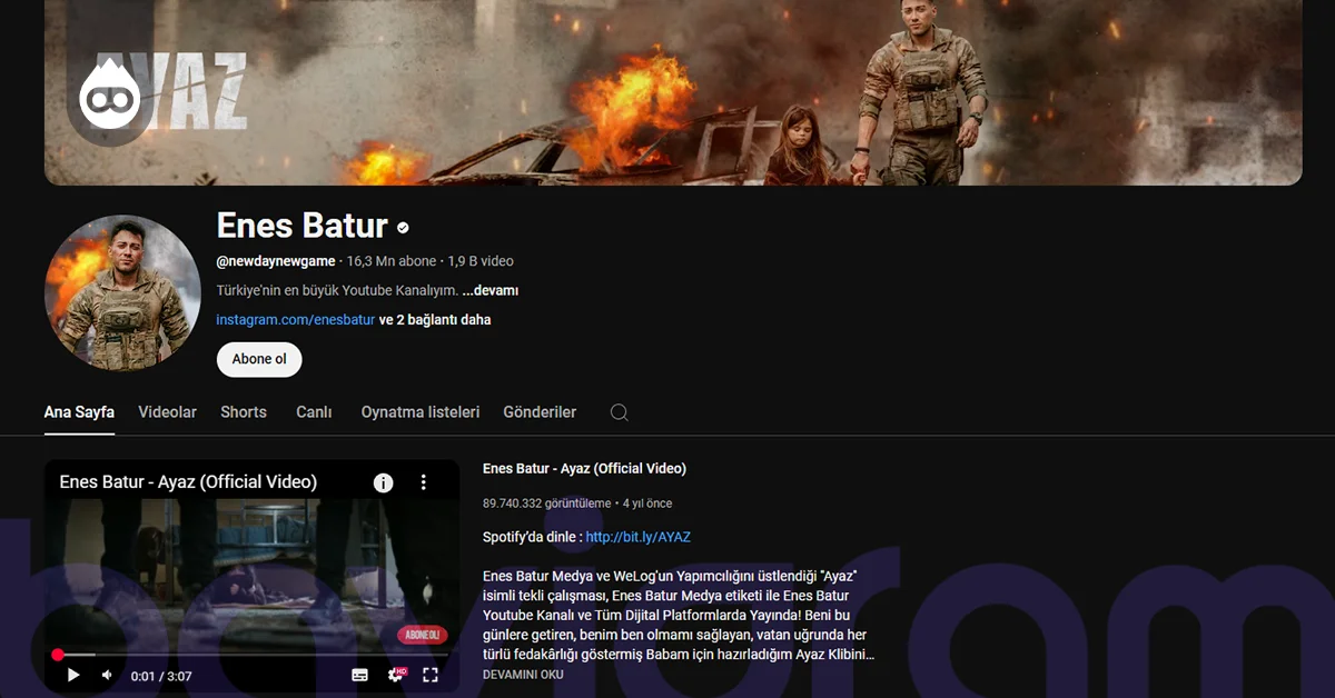 Türkiye’de En Çok Aboneye Sahip YouTube Kanalları Enes Batur