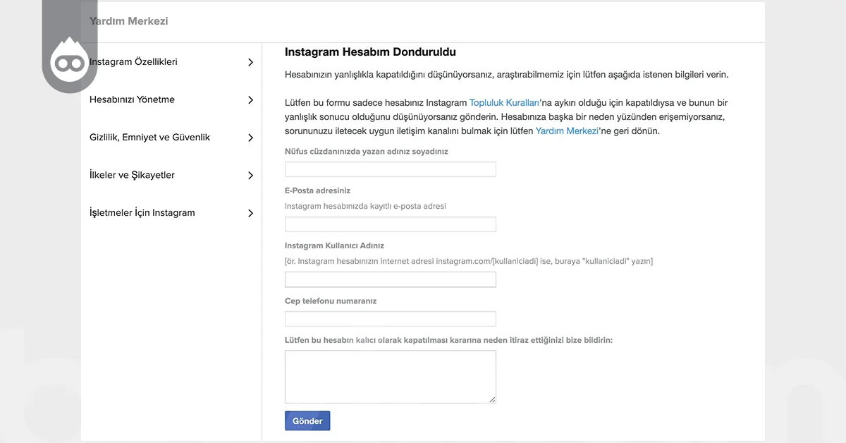 Instagram Silinen Hesabı Açma Linki